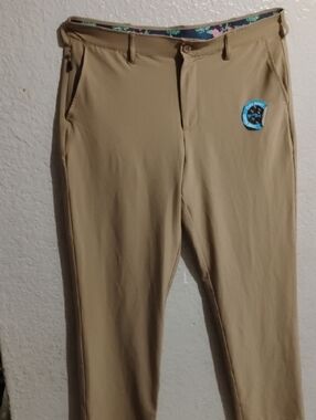 Men's Slim Tan Chino Pants with Subtle Patch Detail